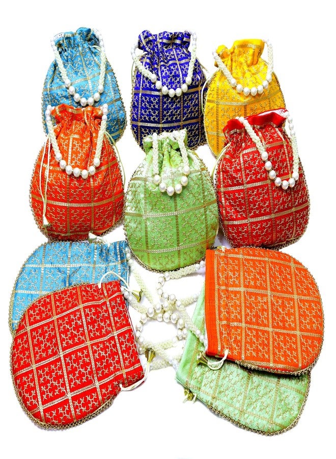 Trendifly Traditional pearl handle Potli bag Bridal Wedding Return Gift Drawstring batua wholesale for girl ladies shagun guest Baby Shower women evening party Ethnic Purse Gifting (Set Of 10) - Image 1